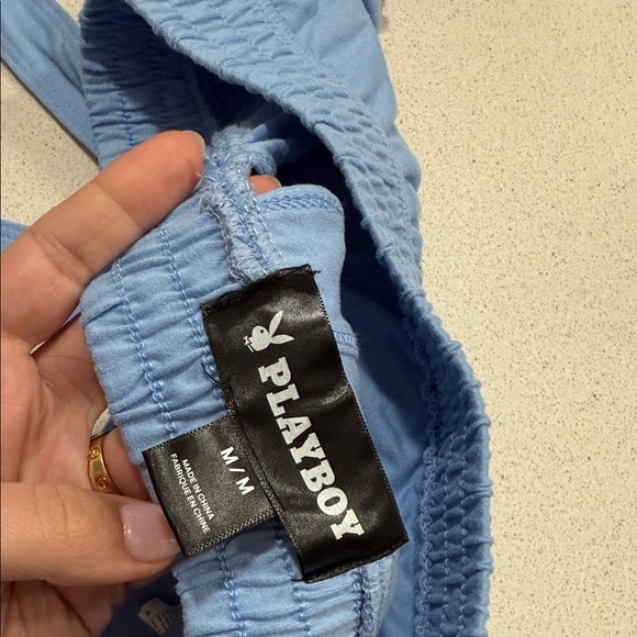 NWOT PLAYBOY Light Blue Sports Bra and Logo Shorts - Picture 6 of 6